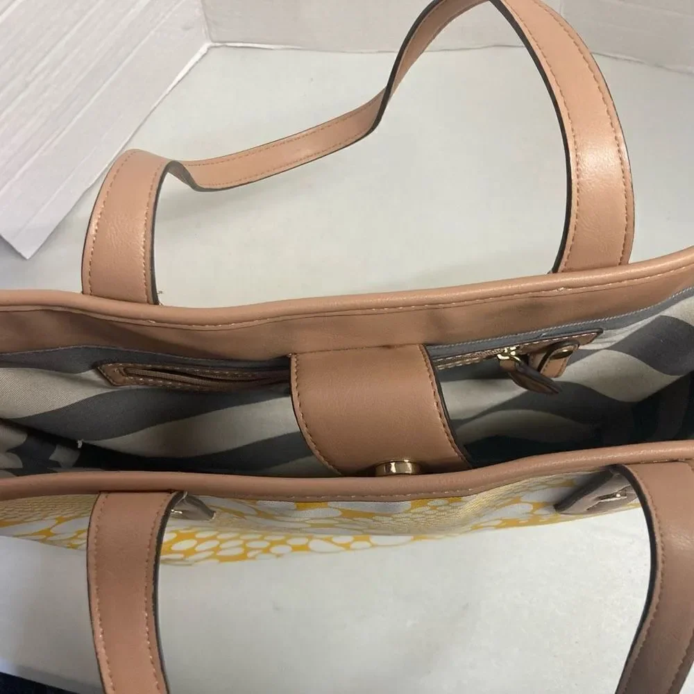 KATE LANDRY Women’s Tote Bag 12X6X13.5 Yellow & White‎